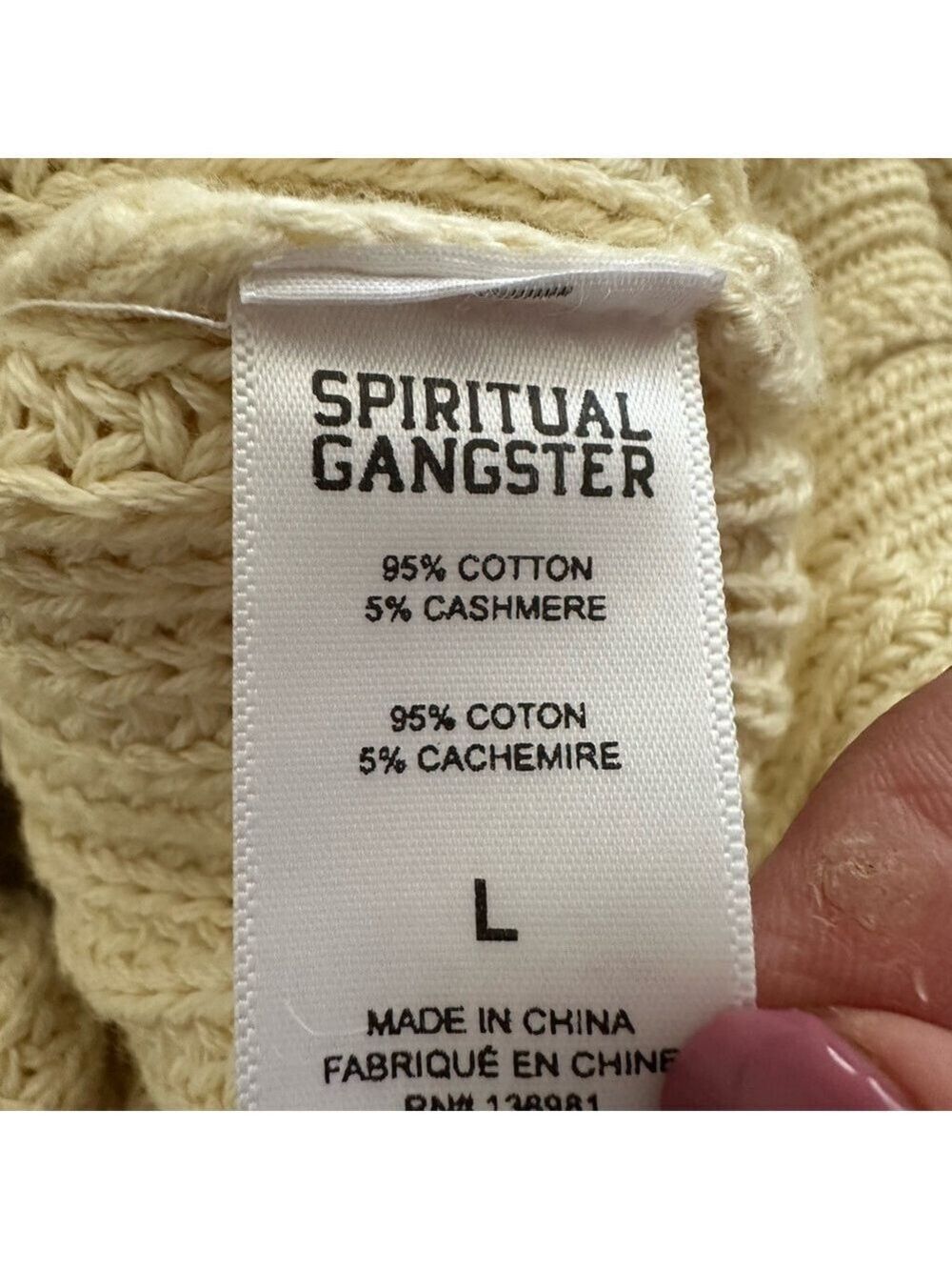 Spiritual Gangster Cream Cotton Cashmere Harper Women’s Cropped Sweater Size L - Picture 9 of 10